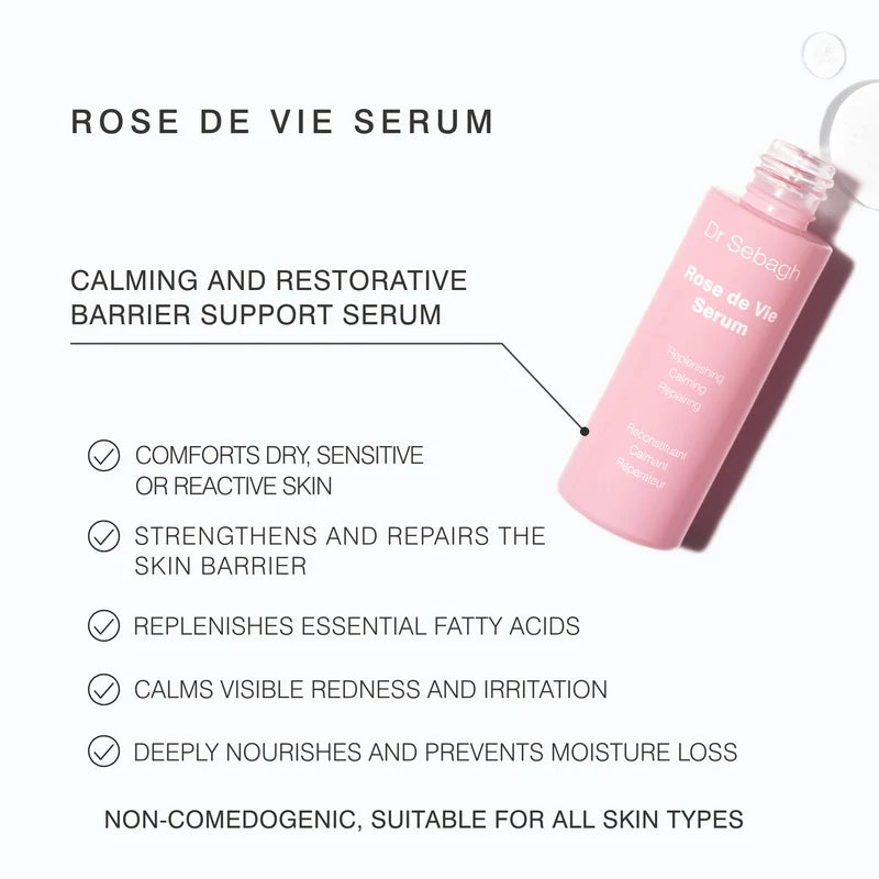 Dr Sebagh Rose de Vie Serum – key benefits infographic
